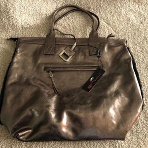 Innue Leather/Metallic Fur Handbag